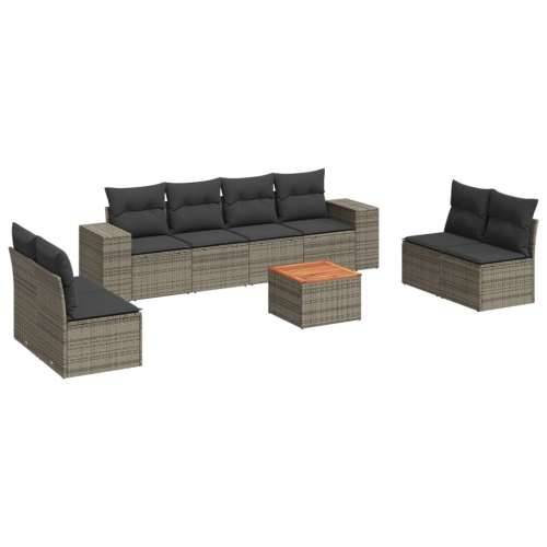 Vrtna garnitura - 9-dijelni set vrtnih sofa od poliratana s jastucima sivi - Siva 1 Cijena