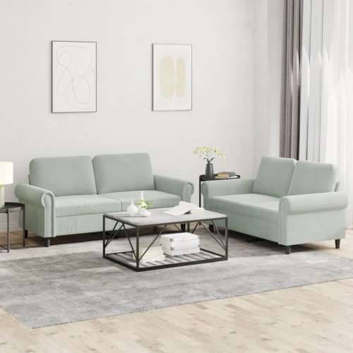 2-dijelni set sofa s jastucima svjetlosivi baršunasti - Svjetlosiva Bez oslonca za noge Cijena