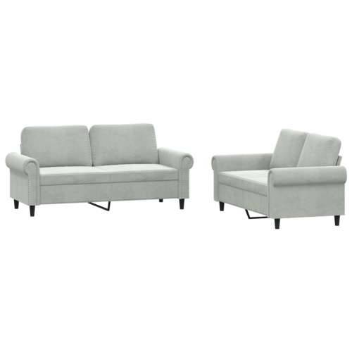 2-dijelni set sofa s jastucima svjetlosivi baršunasti - Svjetlosiva Bez oslonca za noge Cijena