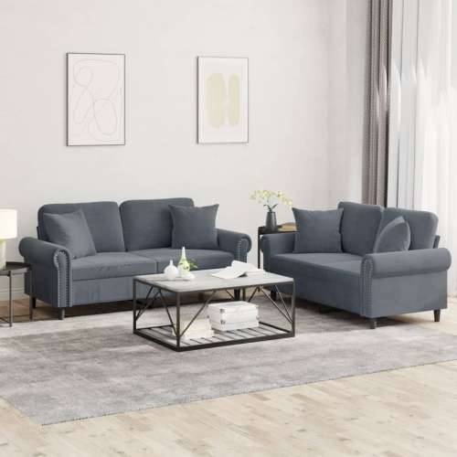2-dijelni set sofa s jastucima tamnosivi baršunasti - Tamno siva s jastučićima Cijena
