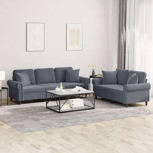 2-dijelni set sofa s jastucima tamnosivi baršunasti - Tamno siva s jastučićima Cijena