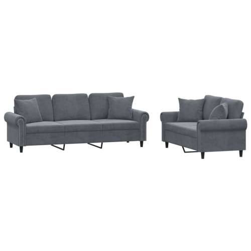 2-dijelni set sofa s jastucima tamnosivi baršunasti - Tamno siva s jastučićima Cijena