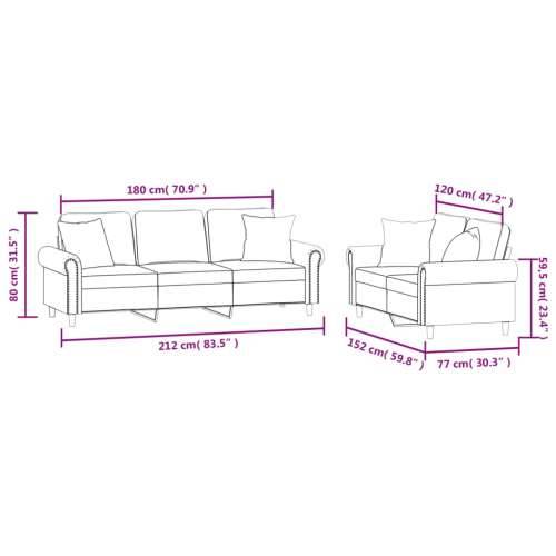 2-dijelni set sofa s jastucima tamnosivi baršunasti - Tamno siva s jastučićima Cijena