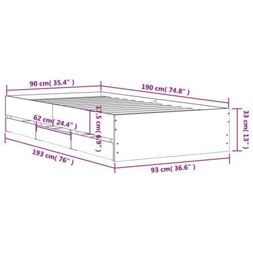Okvir kreveta s ladicama boja smeđeg hrasta 90x190 cm drveni Smeđi hrast 90 x 190 cm Cijena