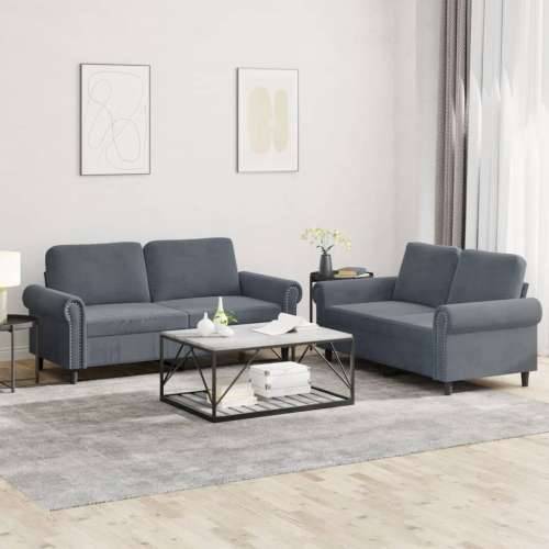 2-dijelni set sofa s jastucima tamnosivi baršunasti - Tamno siva Bez oslonca za noge Cijena
