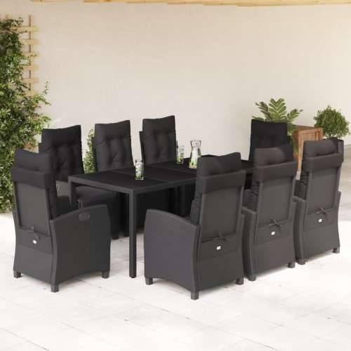 Vrtna garnitura - 9-dijelni vrtni blagovaonski set s jastucima crni od poliratana - Crna Dužina stola 190 cm 8 Cijena