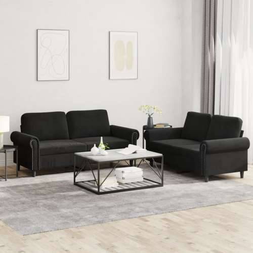 2-dijelni set sofa s jastucima crni baršunasti - Crna Bez oslonca za noge Cijena