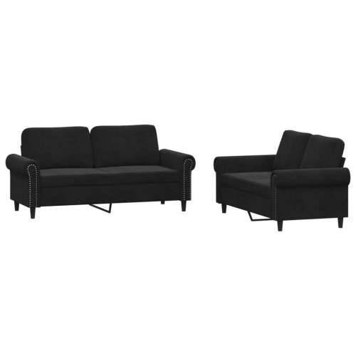 2-dijelni set sofa s jastucima crni baršunasti - Crna Bez oslonca za noge Cijena