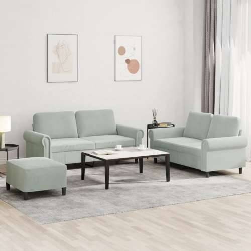 3-dijelni set sofa s jastucima svjetlosivi baršunasti - Svjetlosiva S osloncem za noge Cijena
