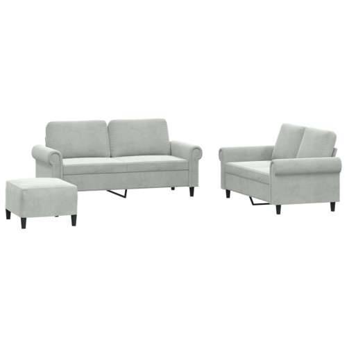 3-dijelni set sofa s jastucima svjetlosivi baršunasti - Svjetlosiva S osloncem za noge Cijena