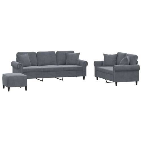 3-dijelni set sofa s jastucima tamnosivi baršunasti - Tamno siva s jastucima i tabureom Cijena