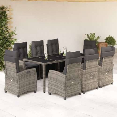 Vrtna garnitura - 9-dijelni vrtni blagovaonski set sivi od poliratana - Siva Dužina stola 190 cm 8 Cijena