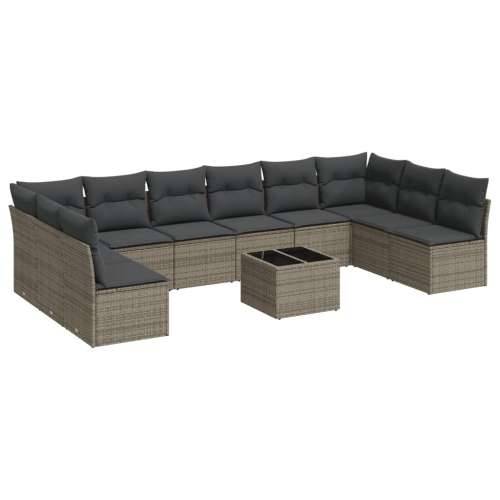 Vrtna garnitura - 11-dijelni set vrtnih sofa od poliratana s jastucima sivi - Siva Sa stolom 1 Cijena