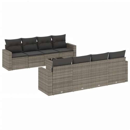 Vrtna garnitura - 9-dijelni set vrtnih sofa od poliratana s jastucima sivi - Siva 9 Cijena