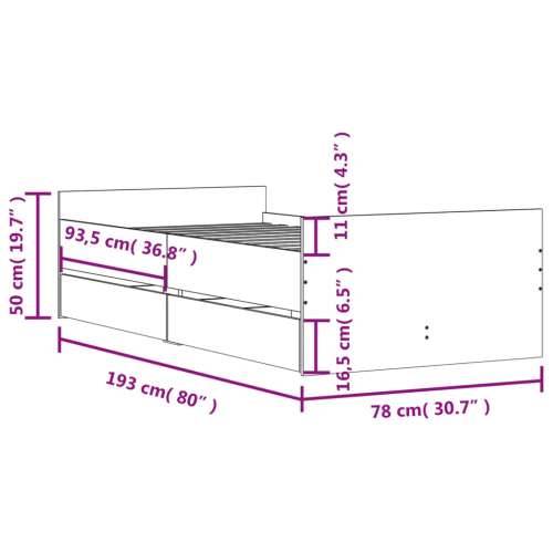 Okvir kreveta s ladicama boja hrasta 75 x 190 cm za jednu osobu - Smeđi hrast 75 x 190 cm Cijena