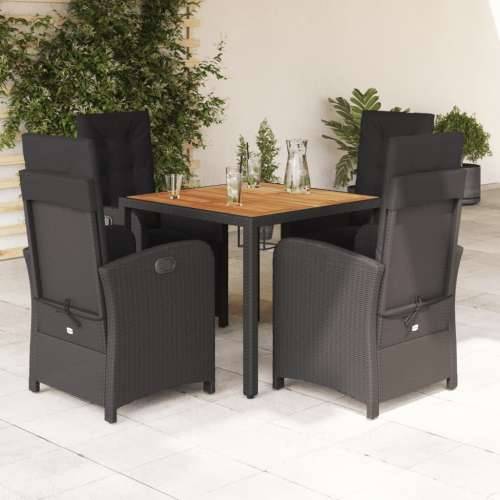Vrtna garnitura - 5-dijelni vrtni blagovaonski set s jastucima od poliratana crni - Crna Dužina stola 90 cm 4 Cijena