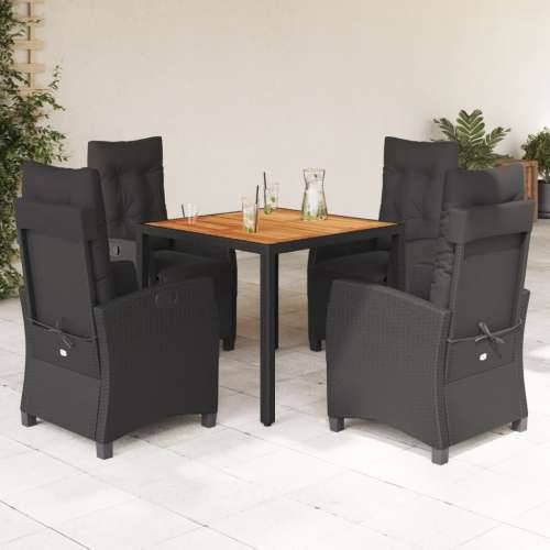 Vrtna garnitura - 5-dijelni vrtni blagovaonski set s jastucima od poliratana crni - Crna Dužina stola 90 cm 4 Cijena