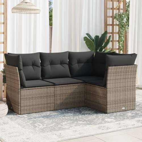Vrtna garnitura - 4-dijelni set vrtnih sofa od poliratana s jastucima sivi - Siva Bez stola 1 Cijena