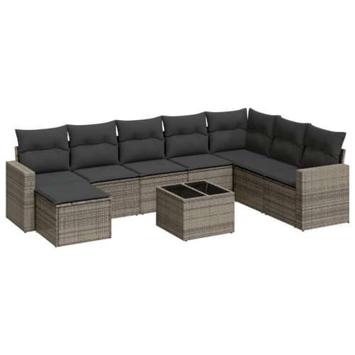 Vrtna garnitura - 9-dijelni set vrtnih sofa od poliratana s jastucima sivi - Siva 1 Sa stolom Cijena