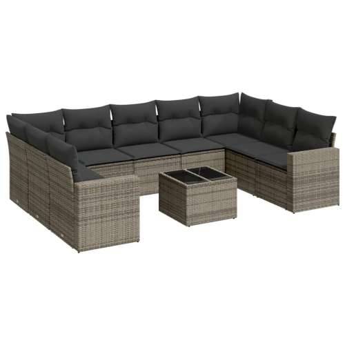 Vrtna garnitura - 10-dijelni set vrtnih sofa od poliratana s jastucima sivi - Siva 1 Sa stolom Cijena