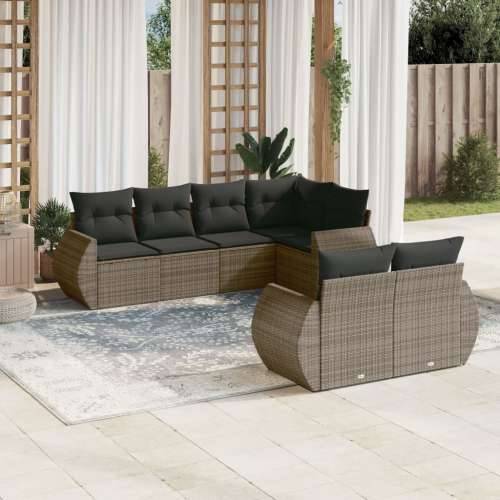 Vrtna garnitura - 7-dijelni set vrtnih sofa sivi od poliratana - Siva 1 Cijena