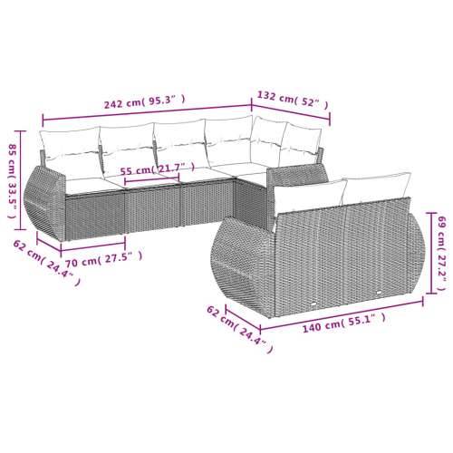 Vrtna garnitura - 7-dijelni set vrtnih sofa sivi od poliratana - Siva 1 Cijena