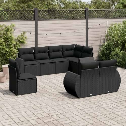 Vrtna garnitura - 8-dijelni set vrtnih sofa od poliratana s jastucima crni - Crna Bez stola 1 Cijena