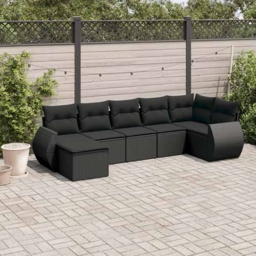 Vrtna garnitura - 7-dijelni set vrtnih sofa od poliratana s jastucima crni - Crna Bez stola 1 Cijena