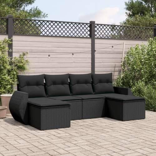 Vrtna garnitura - 6-dijelni set vrtnih sofa s jastucima crni od poliratana - Crna Bez stola 1 Cijena
