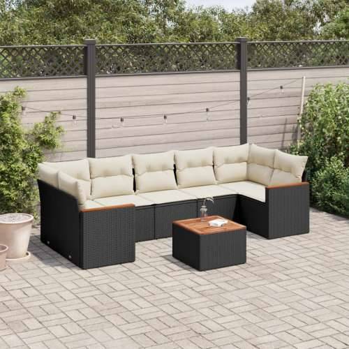 Vrtna garnitura - 8-dijelni set vrtnih sofa od poliratana s jastucima crni - Crna i krem 1 Cijena
