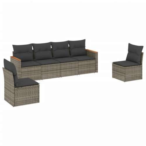 Vrtna garnitura - 6-dijelni set vrtnih sofa od poliratana s jastucima sivi - Siva Bez stola 1 Cijena