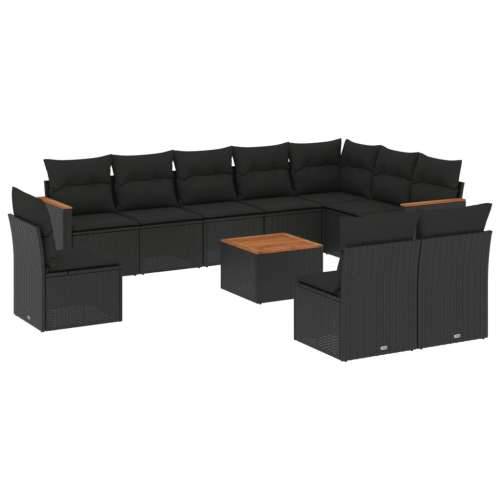 Vrtna garnitura - 11-dijelni set vrtnih sofa od poliratana s jastucima crni - Crna Sa stolom 1 Cijena