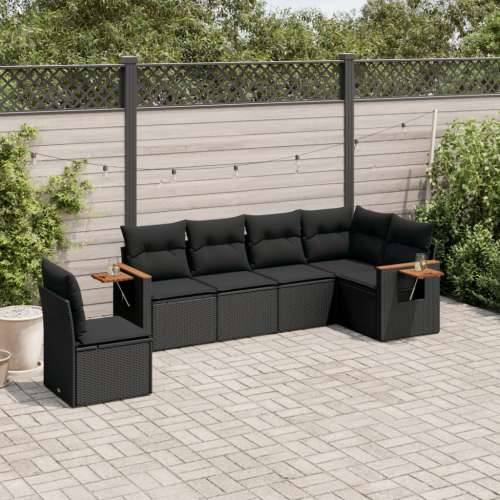 Vrtna garnitura - 6-dijelni set vrtnih sofa s jastucima crni od poliratana - Crna Bez stola 1 Cijena