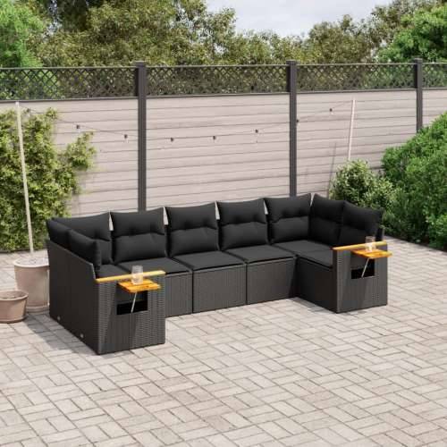 Vrtna garnitura - 7-dijelni set vrtnih sofa od poliratana s jastucima crni - Crna 1 Cijena