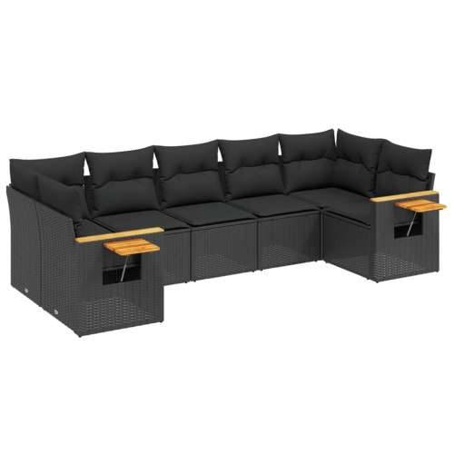Vrtna garnitura - 7-dijelni set vrtnih sofa od poliratana s jastucima crni - Crna 1 Cijena