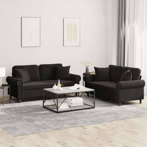 2-dijelni set sofa s jastucima crni baršunasti - Crna s jastučićima Cijena
