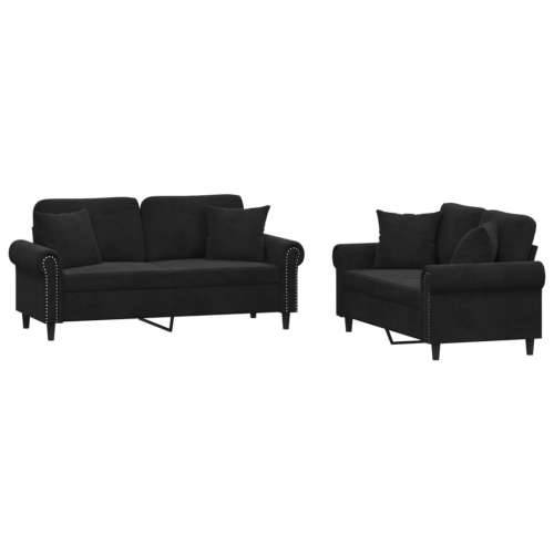 2-dijelni set sofa s jastucima crni baršunasti - Crna s jastučićima Cijena