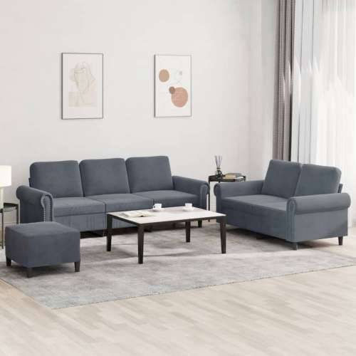 3-dijelni set sofa s jastucima tamnosivi baršunasti - Tamno siva S osloncem za noge Cijena
