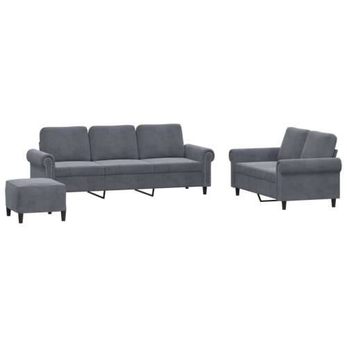 3-dijelni set sofa s jastucima tamnosivi baršunasti - Tamno siva S osloncem za noge Cijena