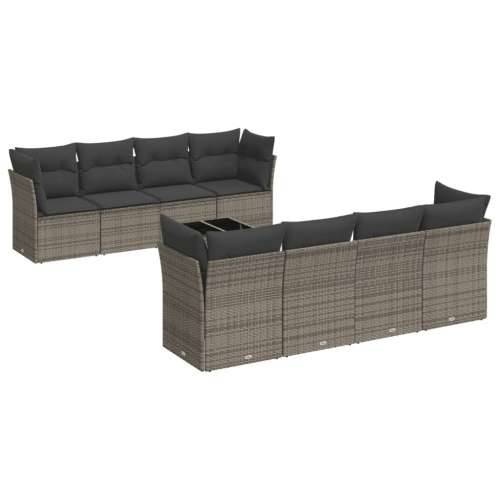 Vrtna garnitura - 9-dijelni set vrtnih sofa od poliratana s jastucima sivi - Siva 4x kutna + 4x srednja + stol 1 Cijena