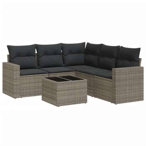 Vrtna garnitura - 6-dijelni set vrtnih sofa od poliratana s jastucima sivi - Siva 1 Sa stolom Cijena