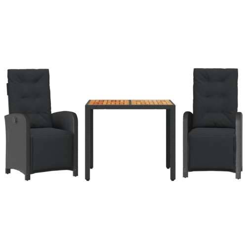 3-dijelni bistro set s jastucima crni od poliratana - Crna Dužina stola 90 cm 2 Cijena