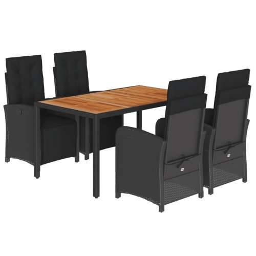 Vrtna garnitura - 5-dijelni vrtni blagovaonski set s jastucima od poliratana crni - Crna Dužina stola 150 cm 4 Cijena