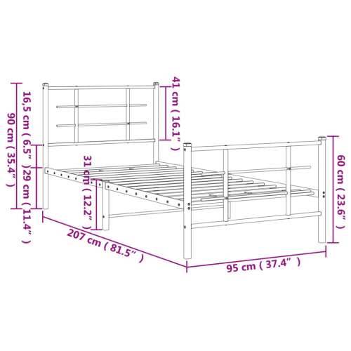 Metalni okvir kreveta uzglavlje i podnožje bijeli 90 x 200 cm - Bijela 90 x 200 cm s uzglavljem i podnožjem Cijena