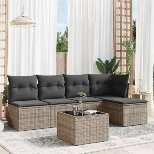 Vrtna garnitura - 6-dijelni set vrtnih sofa od poliratana s jastucima sivi - Siva Sa stolom 1 Cijena