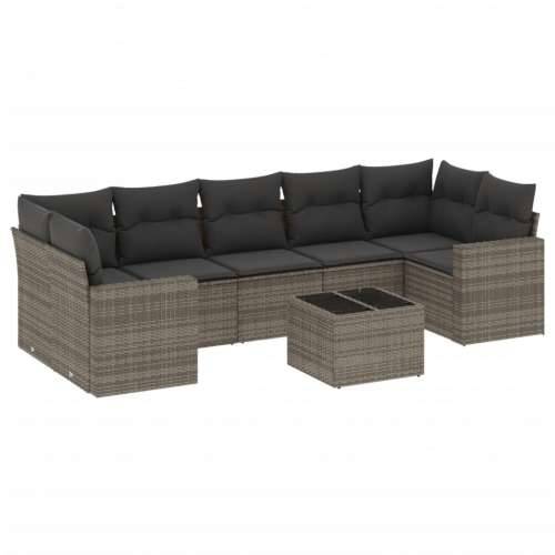 Vrtna garnitura - 8-dijelni set vrtnih sofa od poliratana s jastucima sivi - Siva 8 Cijena