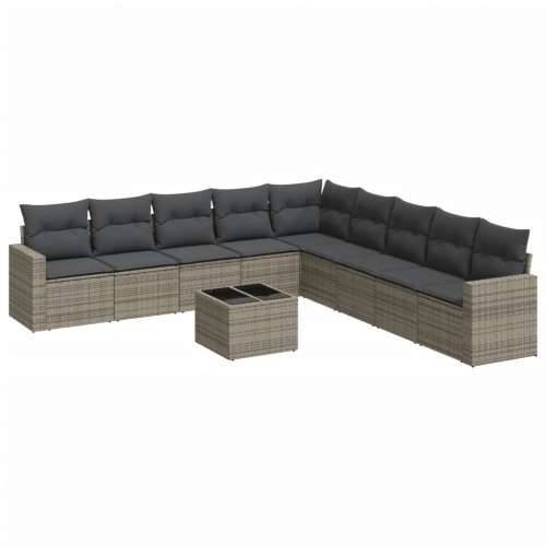 Vrtna garnitura - 10-dijelni set vrtnih sofa od poliratana s jastucima sivi - Siva 1 Sa stolom Cijena