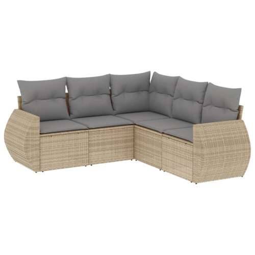 5-dijelni vrtni set sofa s jastucima bež od poliratana - bež i siva Bez stola 1 Cijena