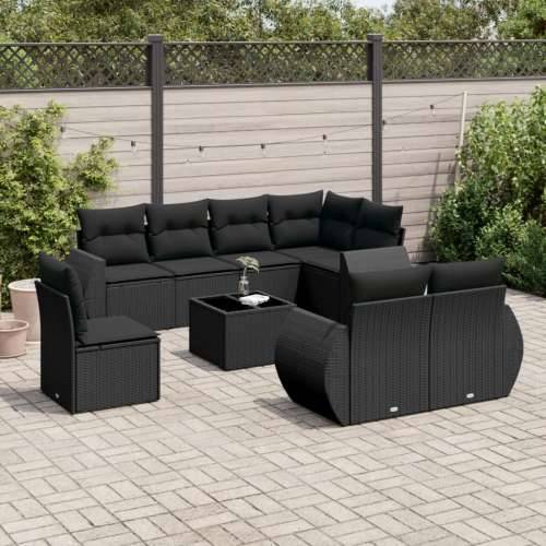 Vrtna garnitura - 9-dijelni set vrtnih sofa s jastucima crni od poliratana - Crna Sa stolom 1 Cijena