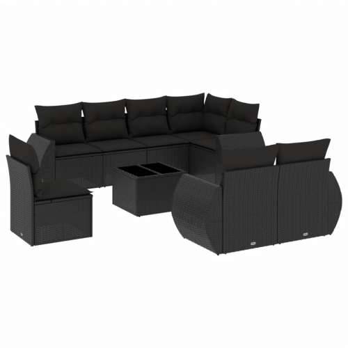Vrtna garnitura - 9-dijelni set vrtnih sofa s jastucima crni od poliratana - Crna Sa stolom 1 Cijena